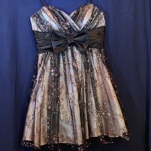 Pink and Black A-Line Spaghetti Strap Dress